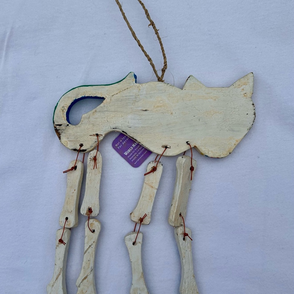Christmas World Market Cat Day of the Dead ornament White Wood New - Picture 6 of 7
